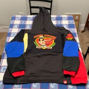 Johnny Cupcakes Black Hoodie with Red and Blue Accents